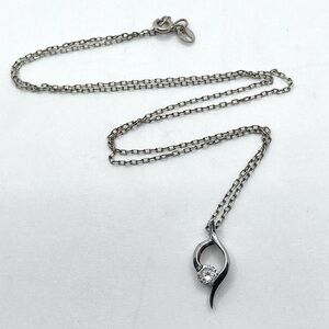 Vtg Sterling Silver Infinity White Cubic Zirconia Solitaire Pendant W Chain 18”